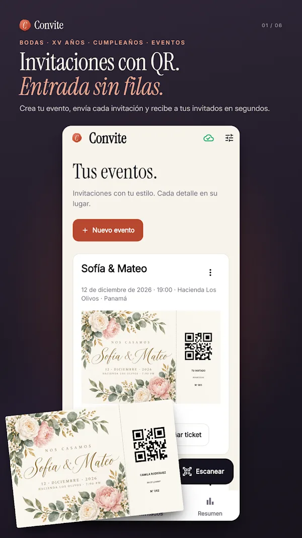 Convite events screen