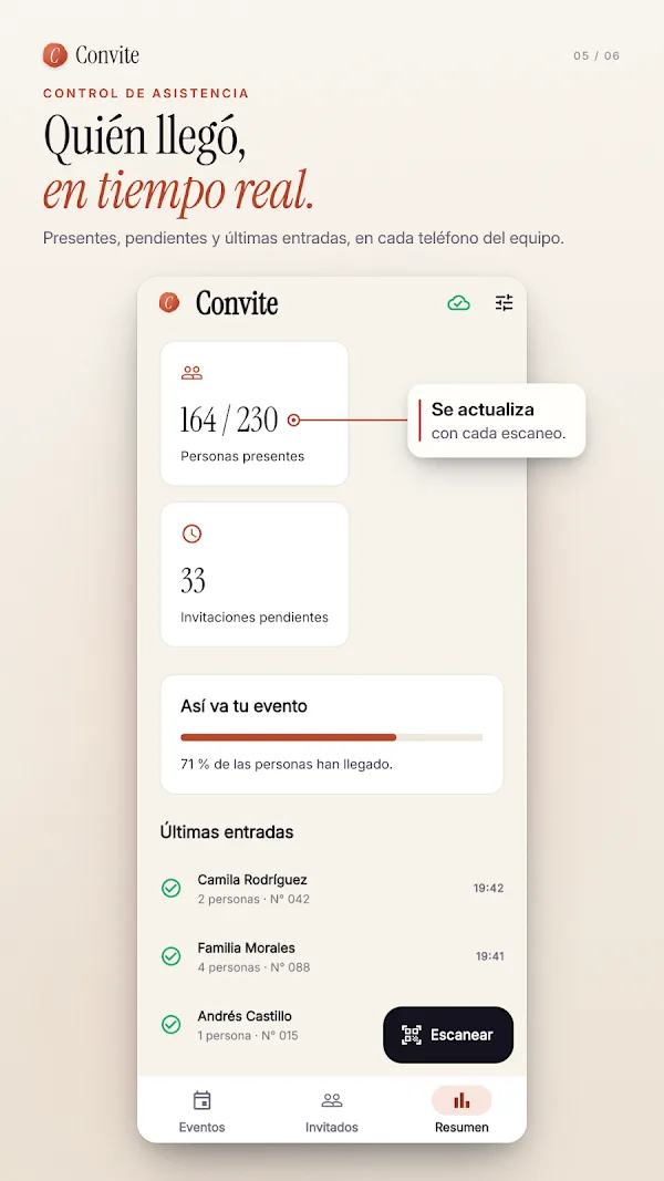 Convite live attendance screen