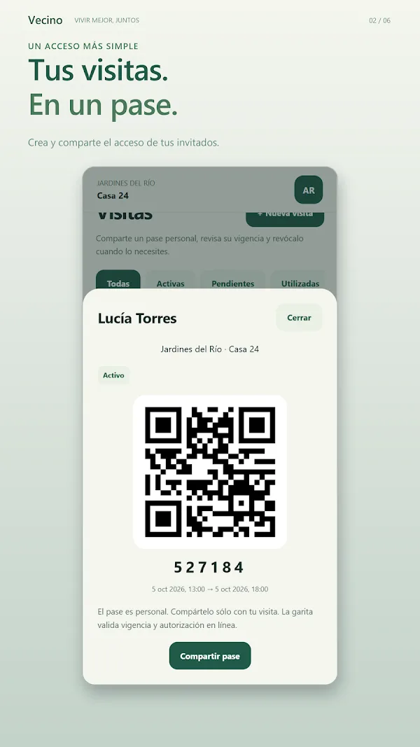 Vecino QR visitor pass screen